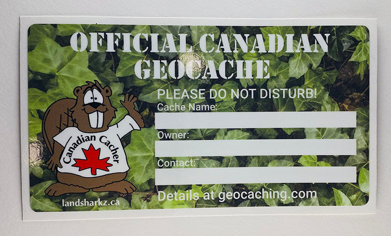 Canadian Cacher Geocache Stickers in woodland, stone and prairie